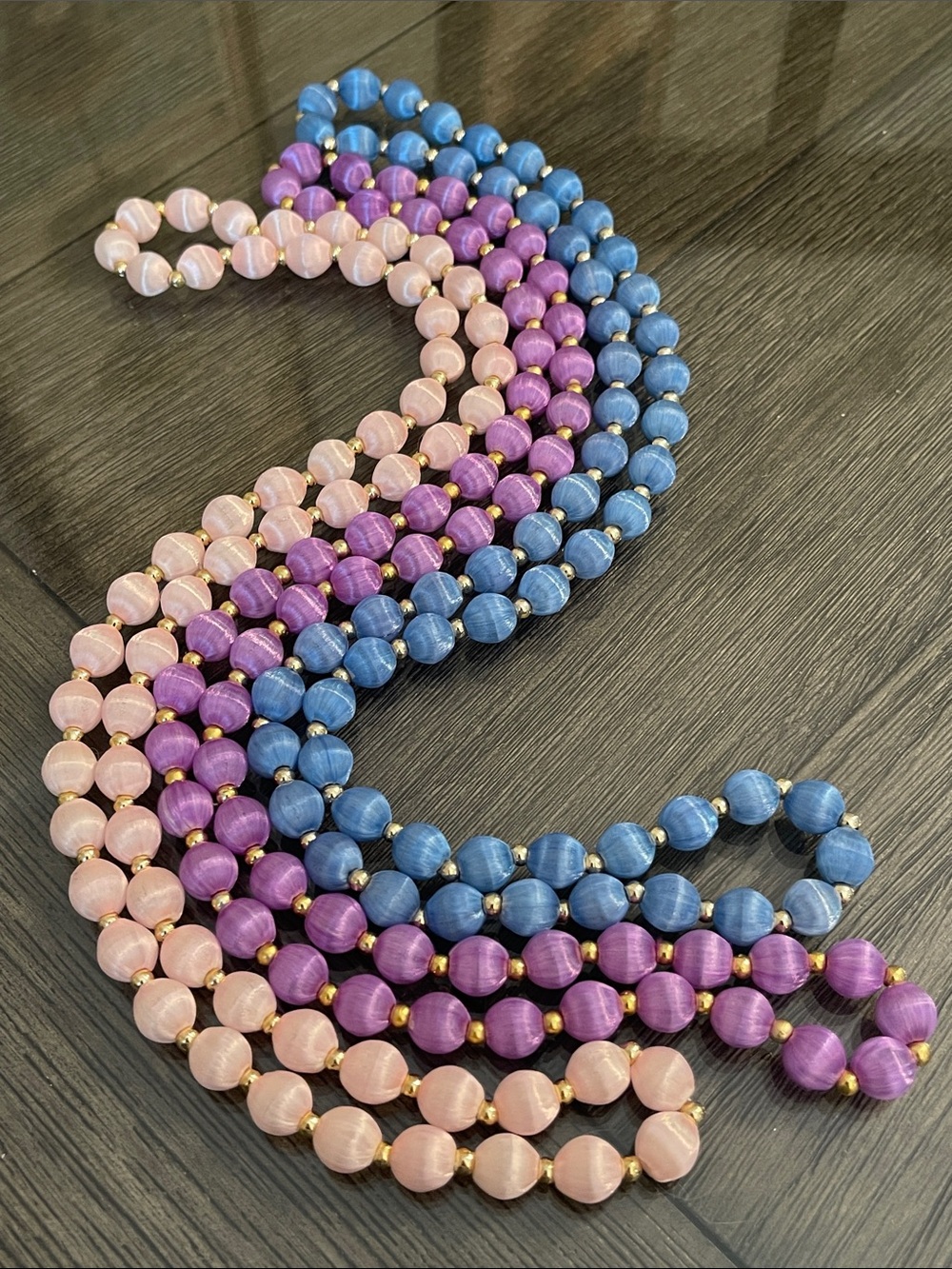 Vintage 3 Necklaces with Spun Silk Satin Beads
Gold Tone Spacers 30 In. Approx